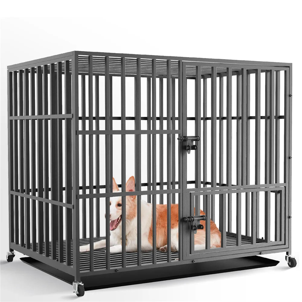 Heavy Duty Dog Crate 4 Wheels Removable Tray