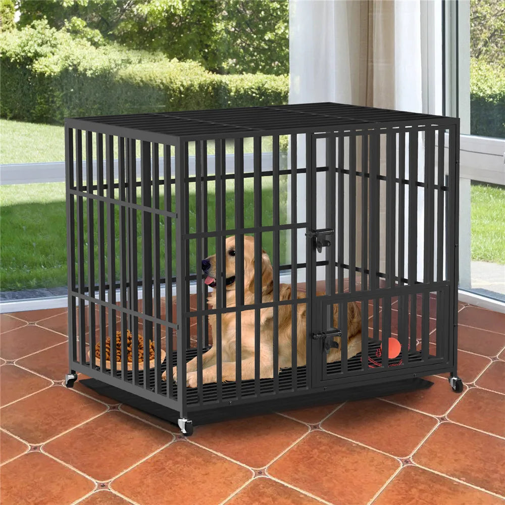 Heavy Duty Dog Crate 4 Wheels Removable Tray