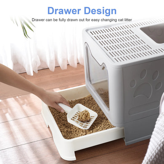 XXL Large Foldable Cat Litter Box Front Entry