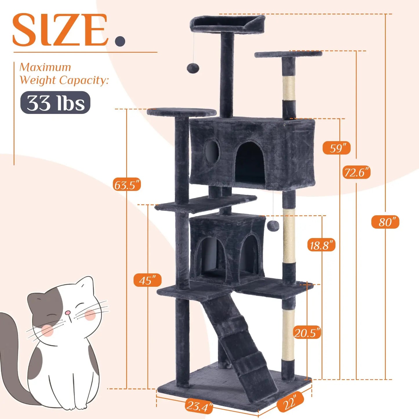 80 inch Tower Multi Level Condo Scratching Posts