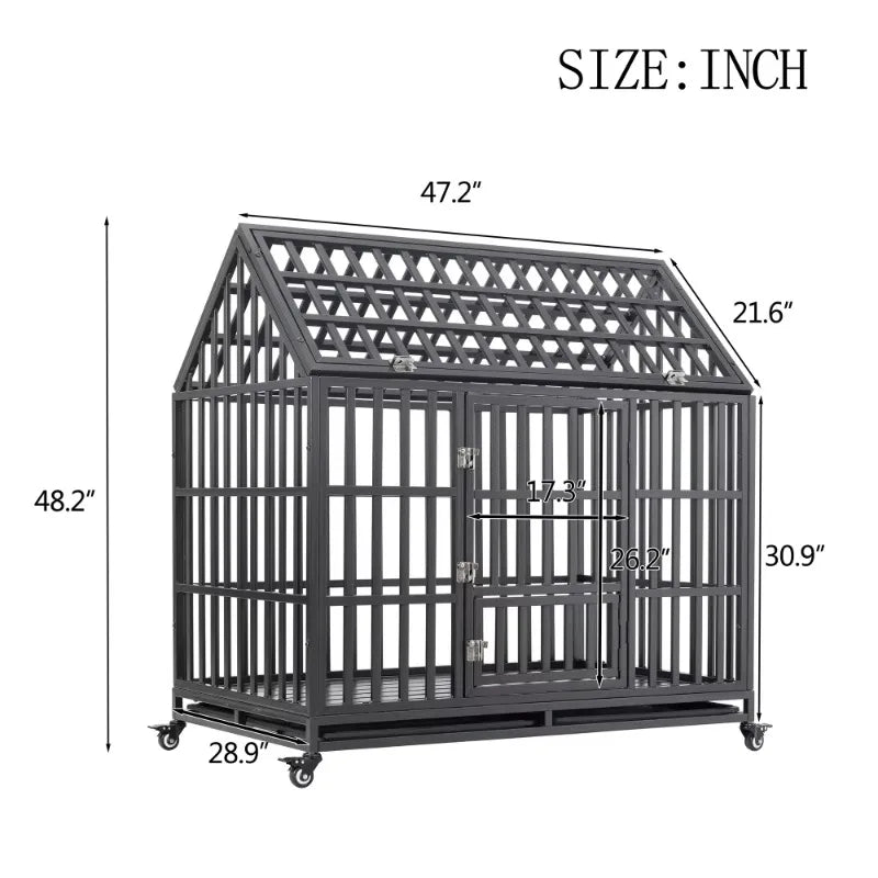 Heavy Duty Dog Cage with Roof Feeding Door