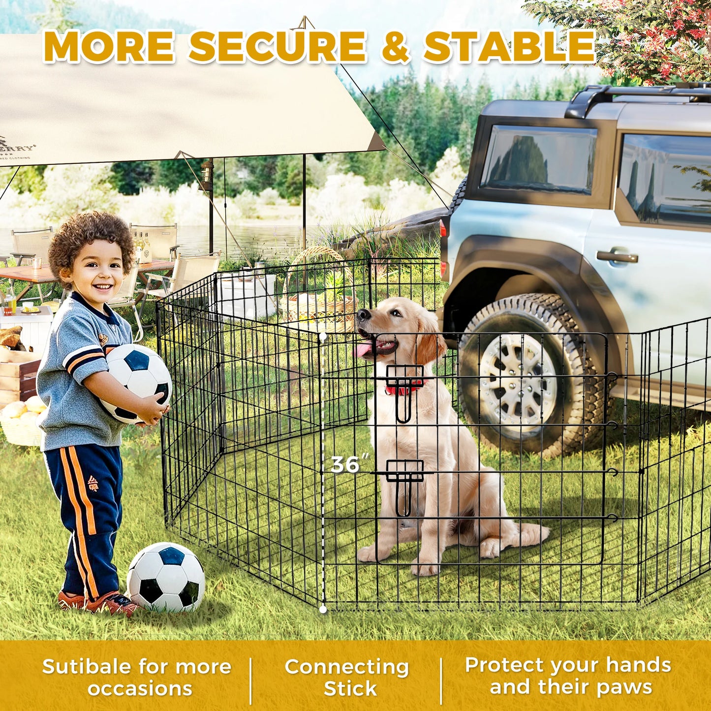 Sturdy Black Octagonal Metal Dog Playpen, Foldable Design
