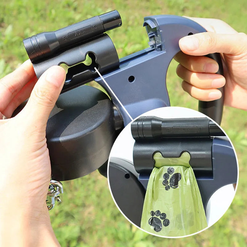 Double Head Retractable Leash Flashlight Bag Dispenser