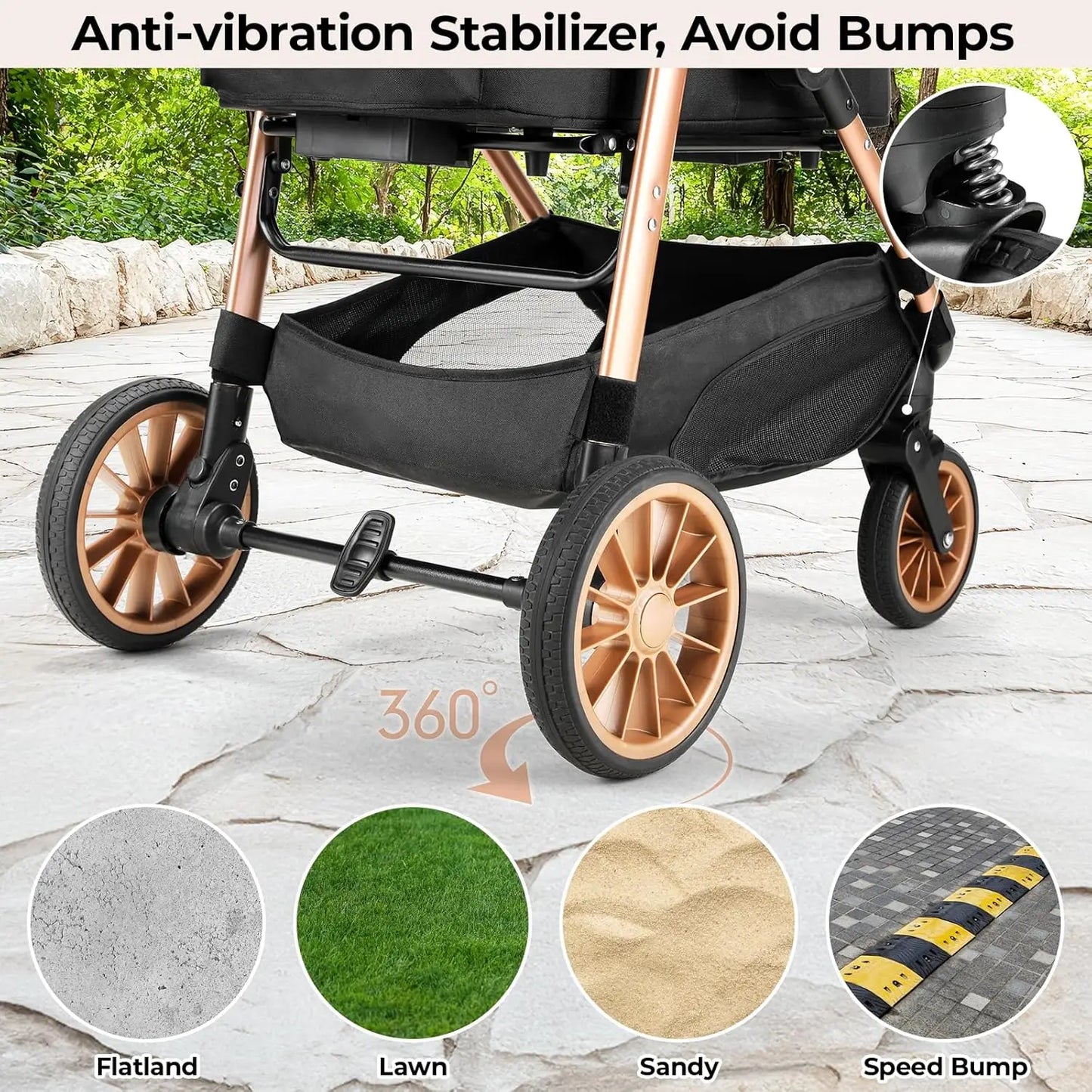Rubber Wheels and Shock Absorption Dog Stroller
