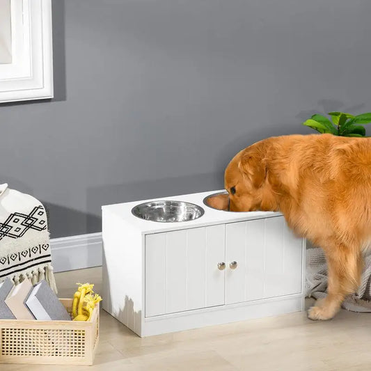 Large Elevated Dog Bowls with Storage Cabinet