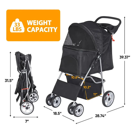 Dog Stroller Travel Carriage with Foldable Carrier Cart