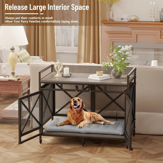 Large Dog Crate, Caster Wheels, Decorative End Table