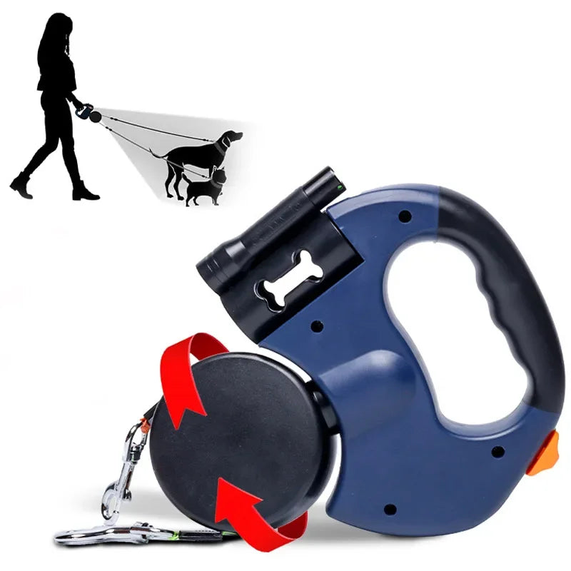 Double Head Retractable Leash Flashlight Bag Dispenser
