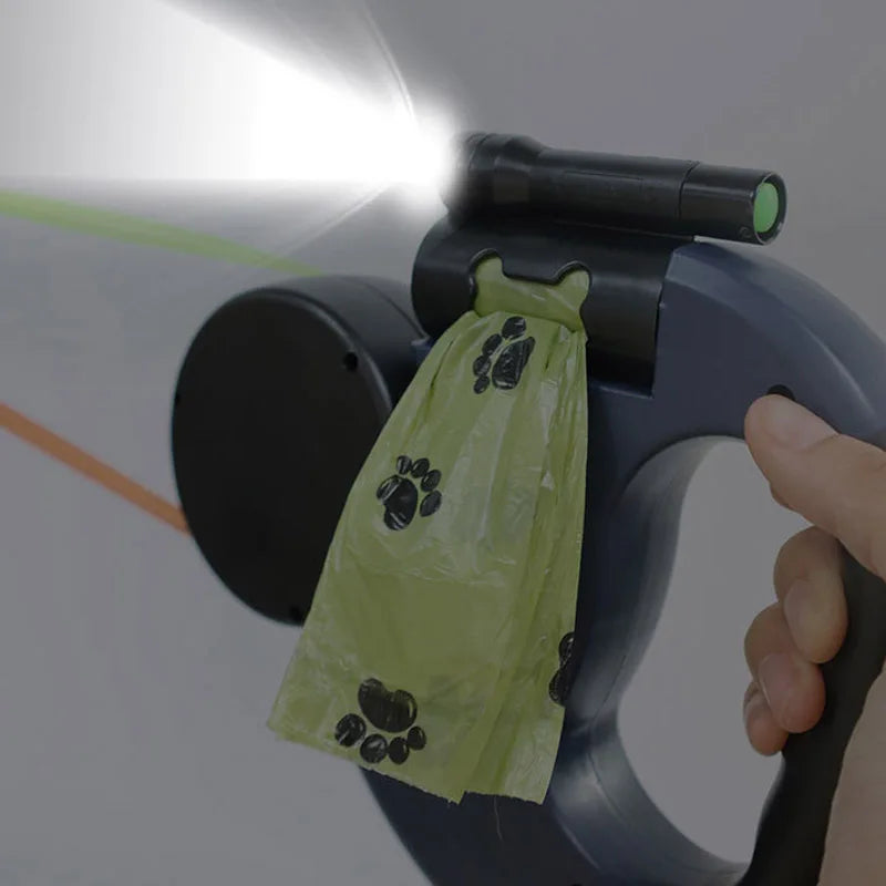 Double Head Retractable Leash Flashlight Bag Dispenser