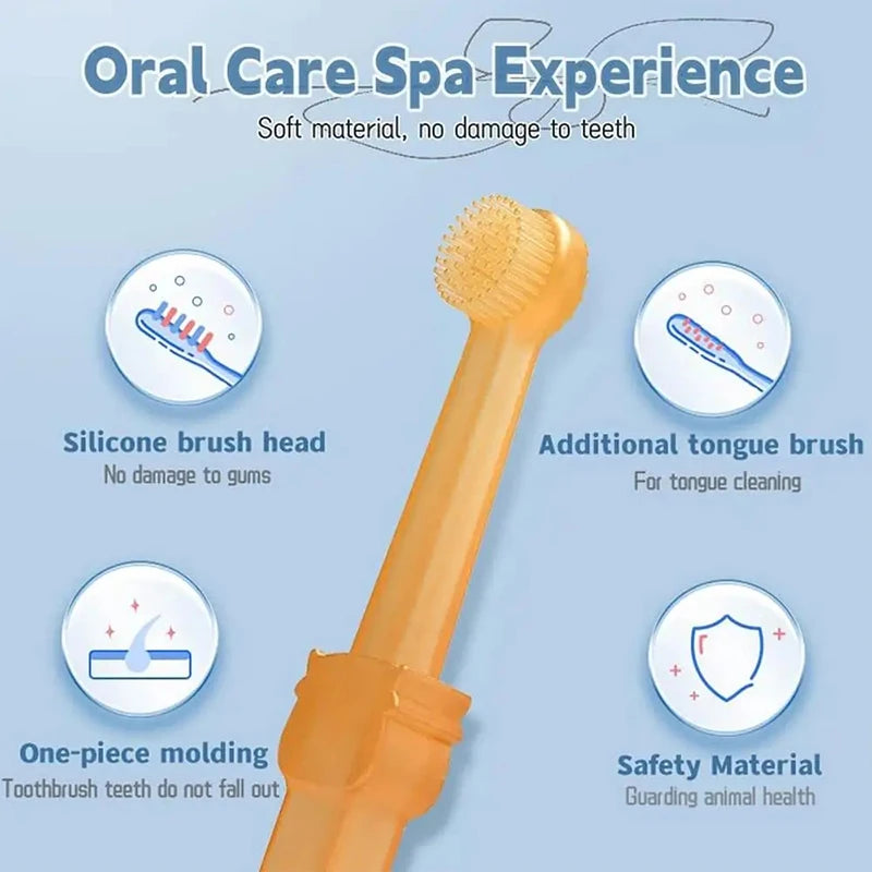 2Pcs Pet Toothbrush With Soft Silicone Tongue Scraper