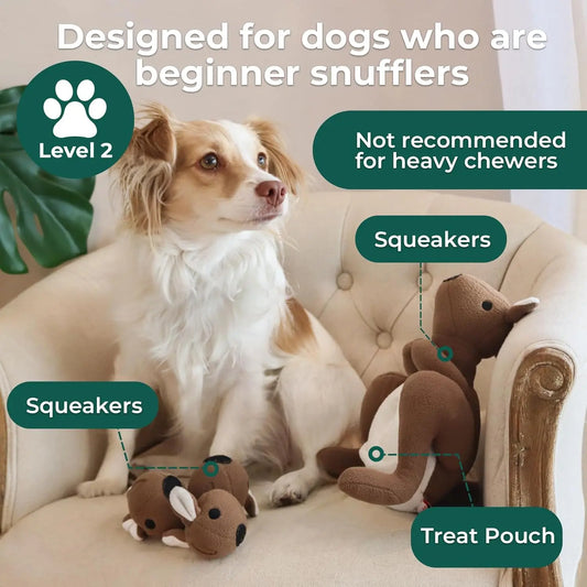 Interactive Kangaroo with Squeaker & Treat Pouch