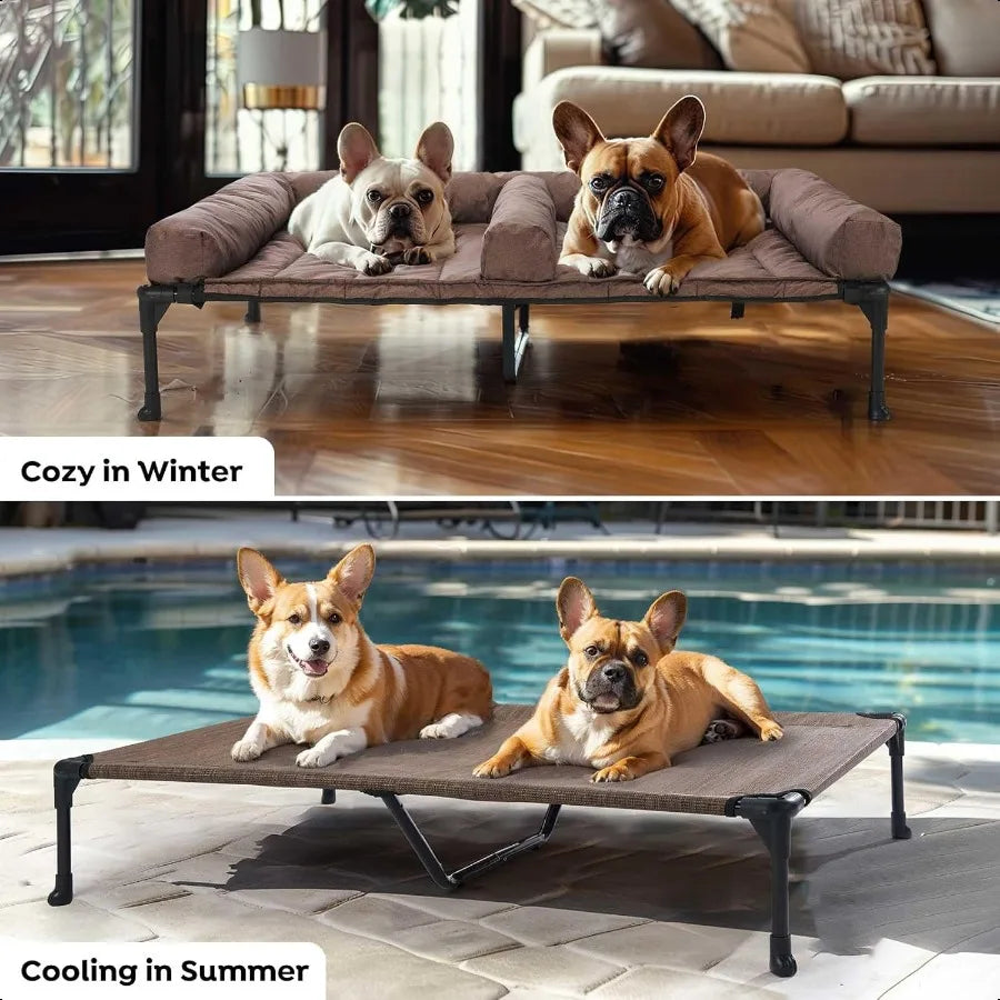 Two Medium Dogs Elevated Bed with Waterproof Bolster