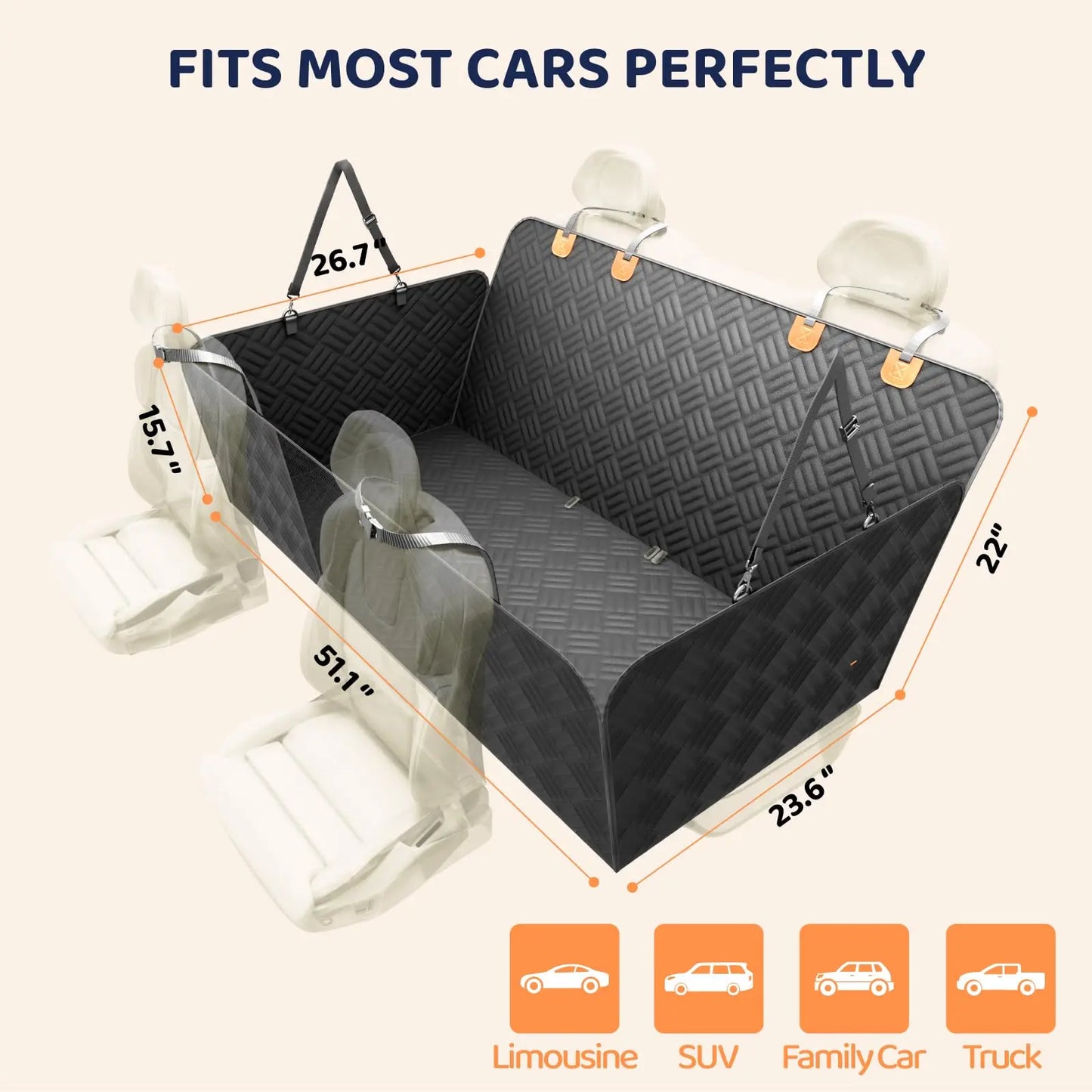 Car Rear Seat Cover, Heavy-Duty Anti-Scratch Washable