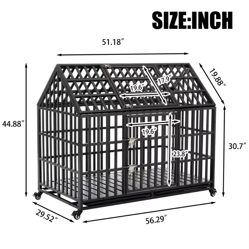 Heavy Duty Dog Cage with Roof Feeding Door