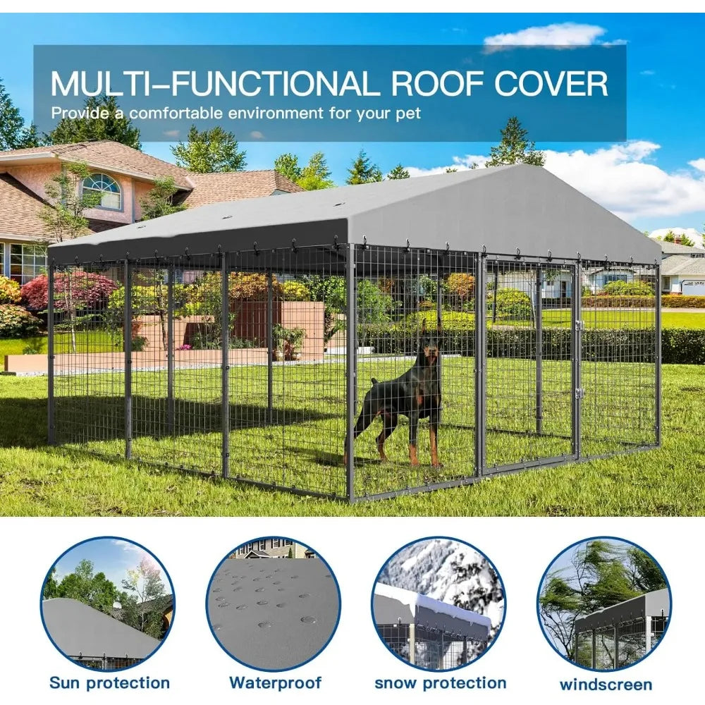 Large Outdoor Kennel Fully Covered Roof Metal Galvanized