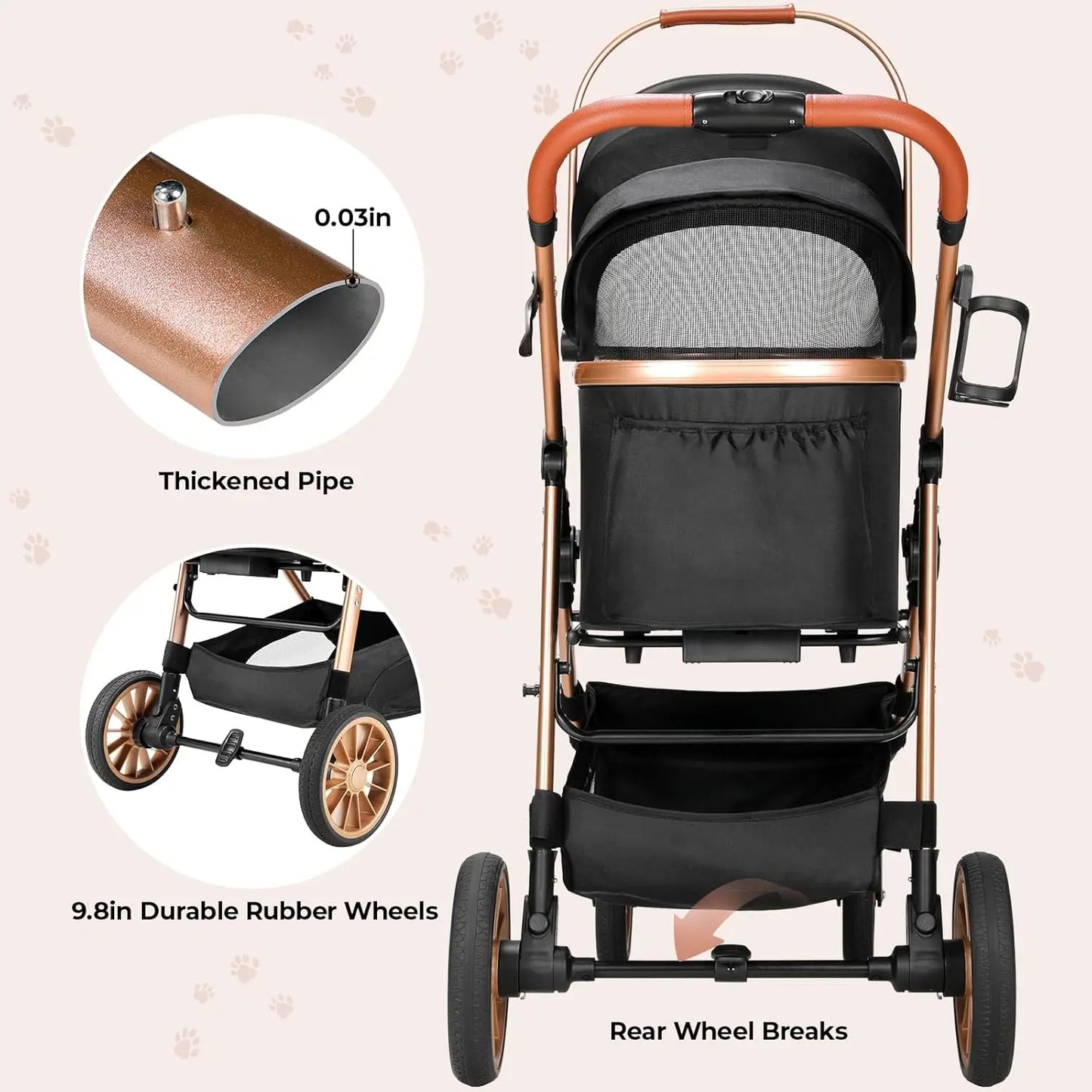 Rubber Wheels and Shock Absorption Dog Stroller