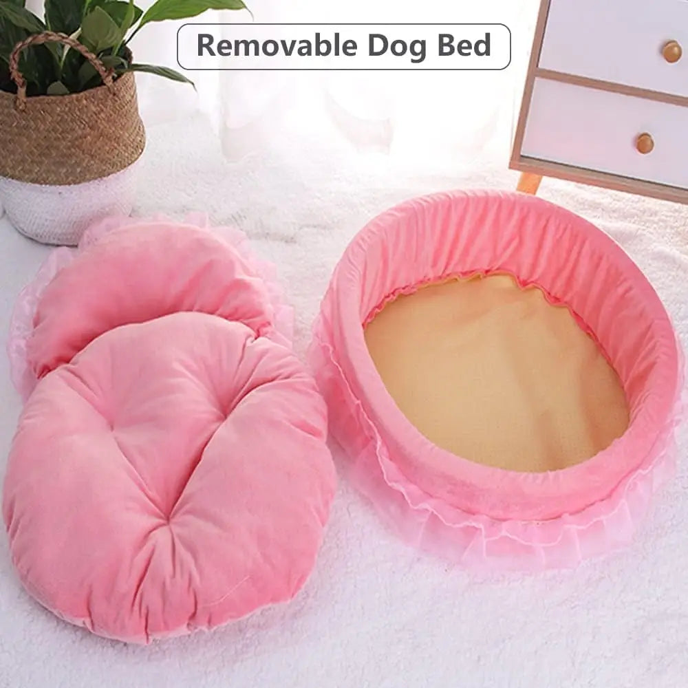 Pink Washable Dog Bed Soft Plush