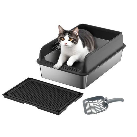 Stainless Steel Litter Box, Litter Mat, Scoop Included
