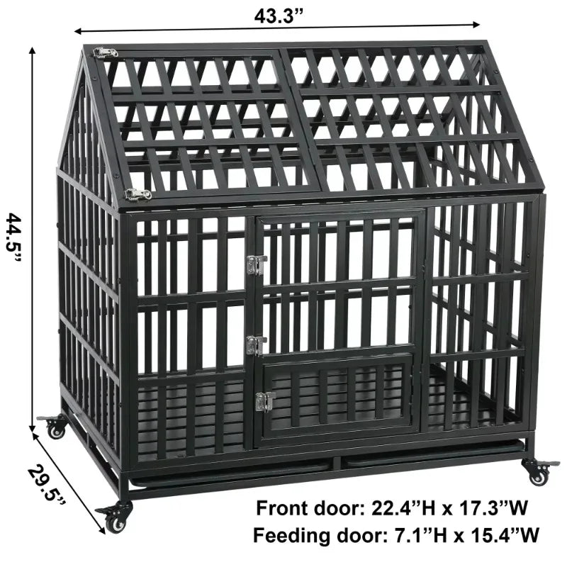 Heavy Duty Dog Cage with Roof Feeding Door