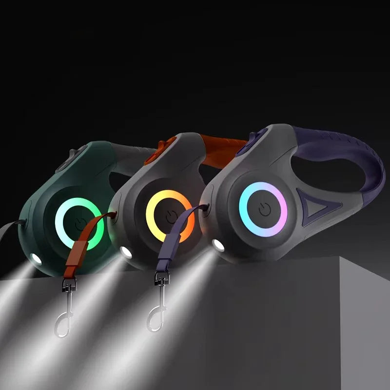 Automatic Retractable Dog Leash Led Flashlight Durable Adjustable