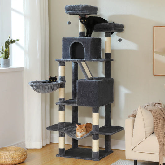180cm Multi-Level Cat Tower, 9 Scratching Areas,Plush Hammock