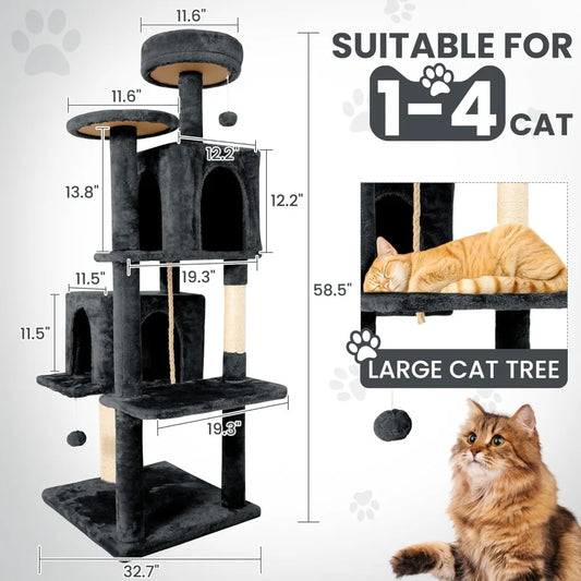 Large Tower, Multiple Levels, Plush Covering, Scratching Post