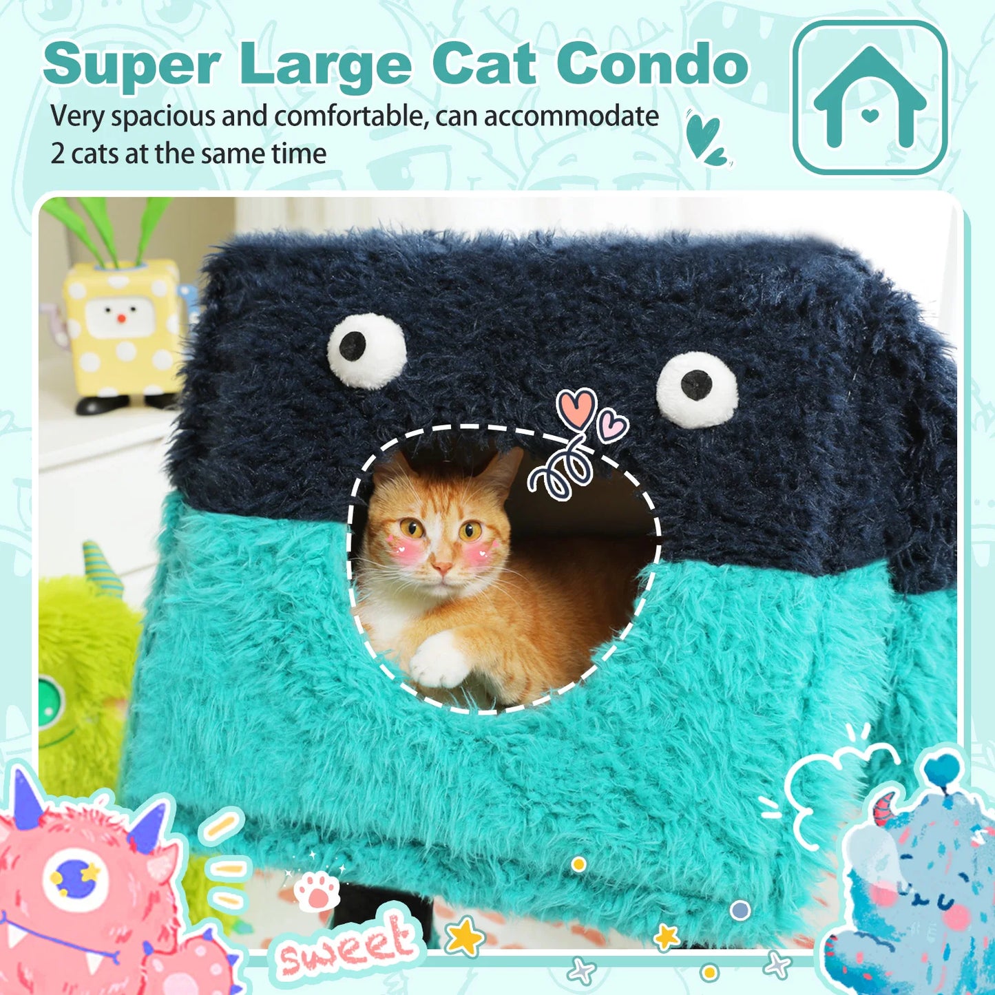 Monster Series Cat Tower Big Condo Sisal-Wrapped Legs