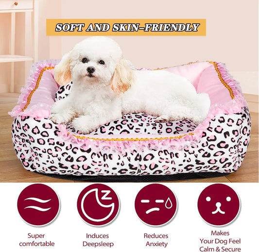 Pink Leopard Dog Bed Washable (M, 20.8'L x 18'W x 5.5')