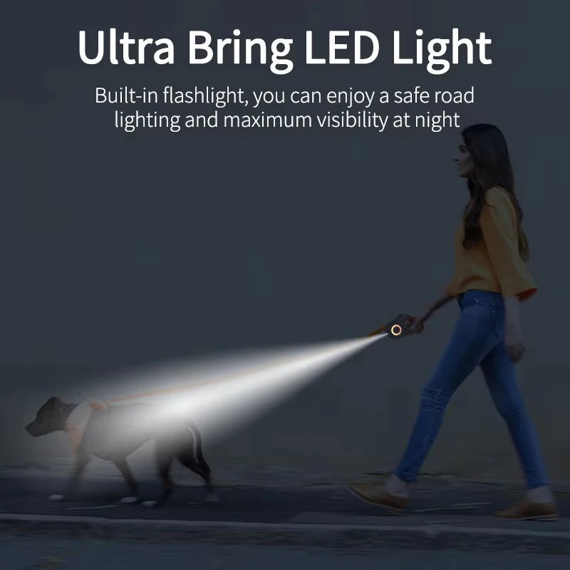 Automatic Retractable Dog Leash Led Flashlight Durable Adjustable