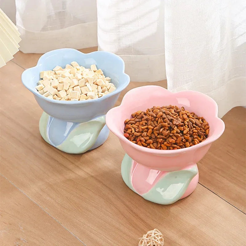 Flower Bowl Raised Ceramic Drinking Eating Elevated Non-slip