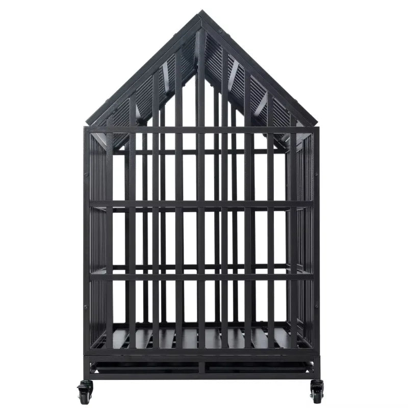 Heavy Duty Dog Cage with Roof Feeding Door