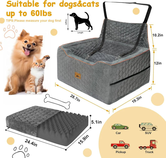 Multi-Functional Pet Booster with Cushion & 2 Leashes (Gray)