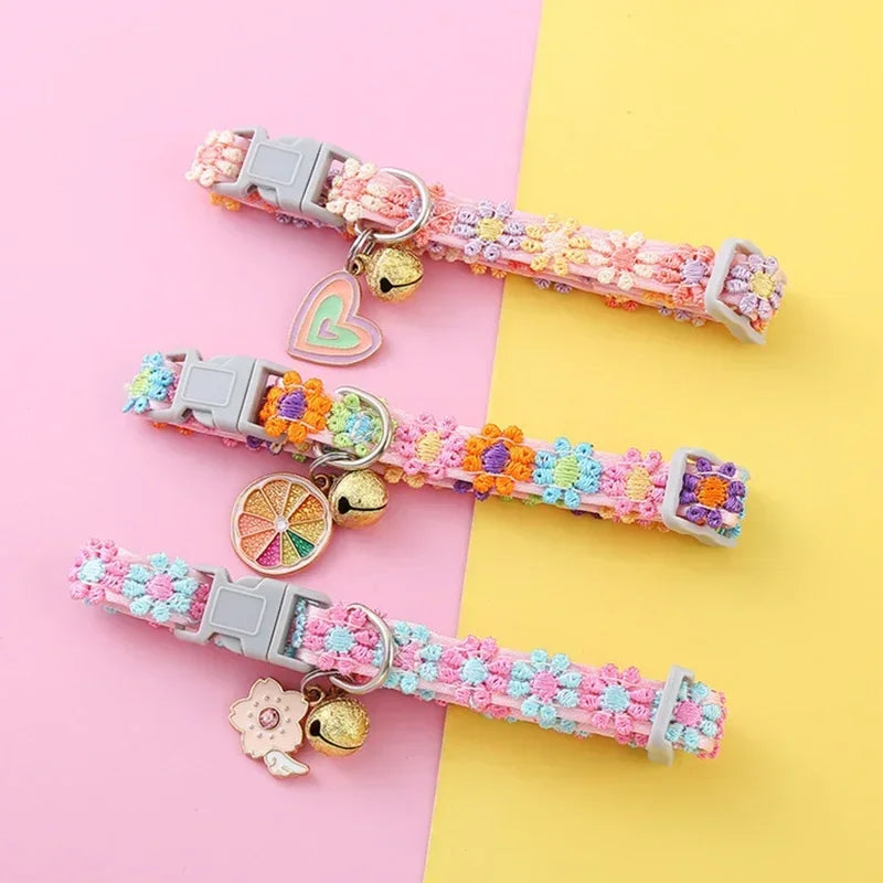 Fashion Flower Cat Collar With Bell Adjustable