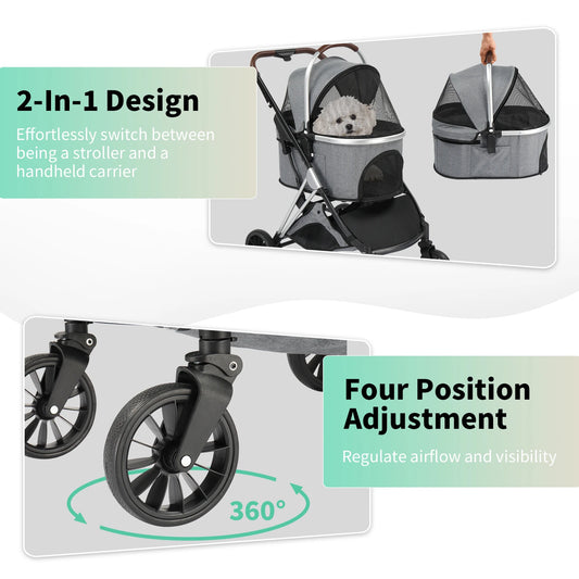 Folding Lightweight Dog Stroller Detachable Carrier Storage