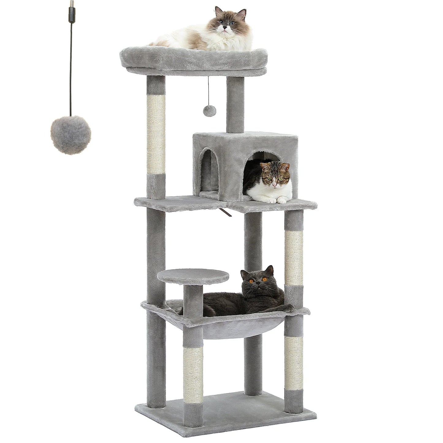 5-Level Cat Tower Hammock Sisal Covered Scratching Posts