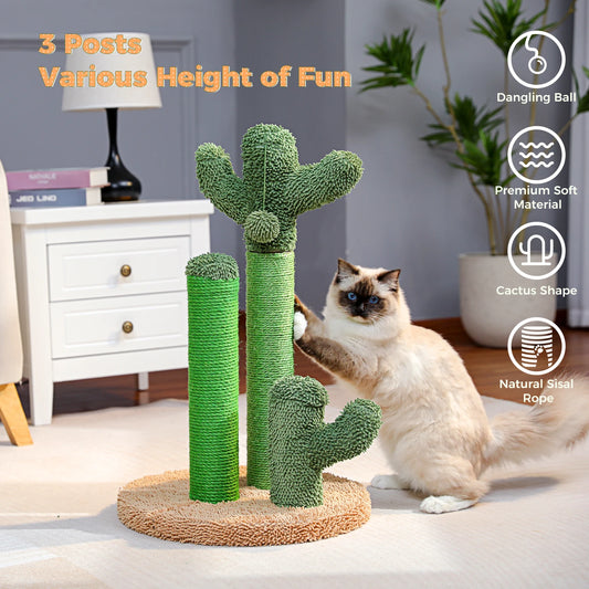 Cactus Scratching Post, Sisal Rope, Interactive Dangling Ball