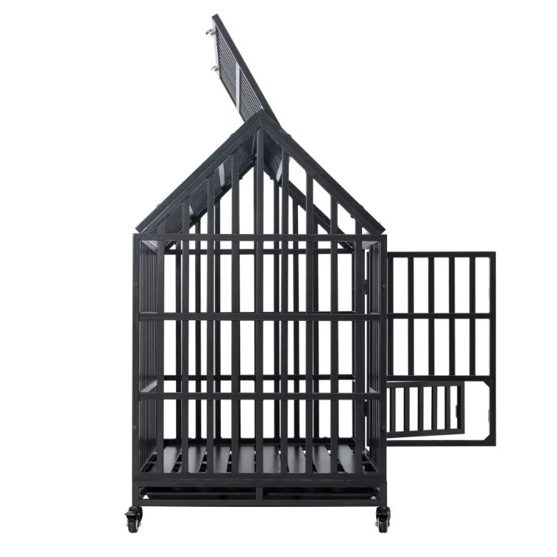 Heavy Duty Dog Cage with Roof Feeding Door