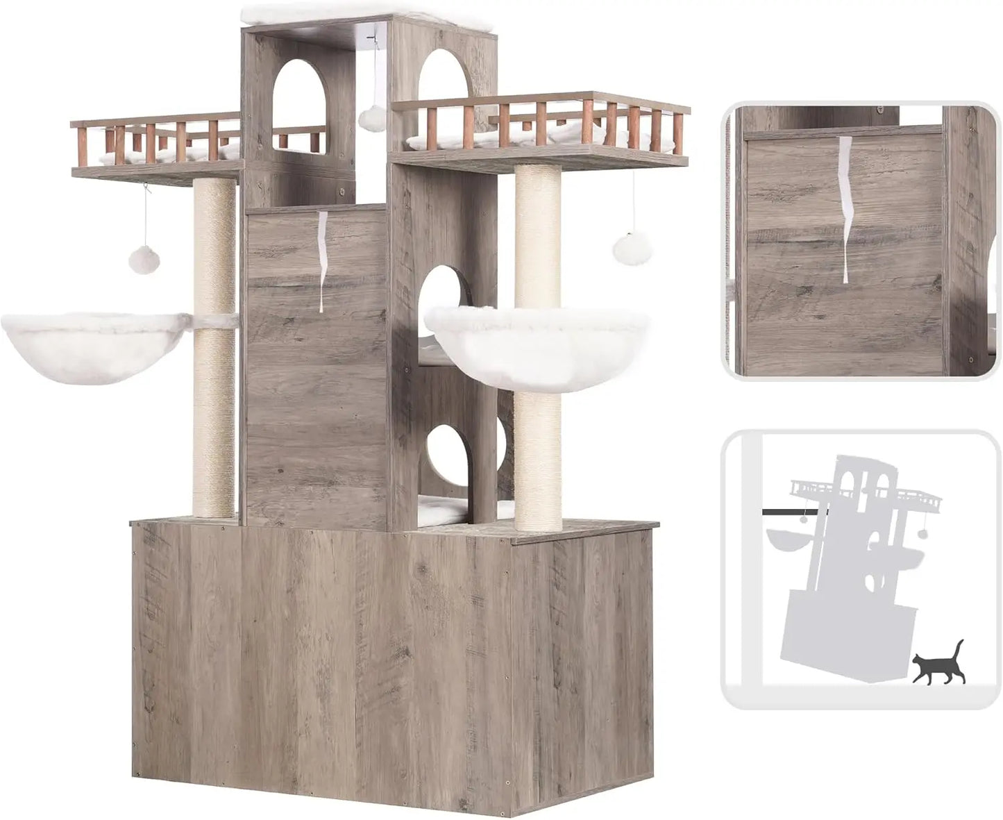 Large Cat Tree with Litter Box Enclosure