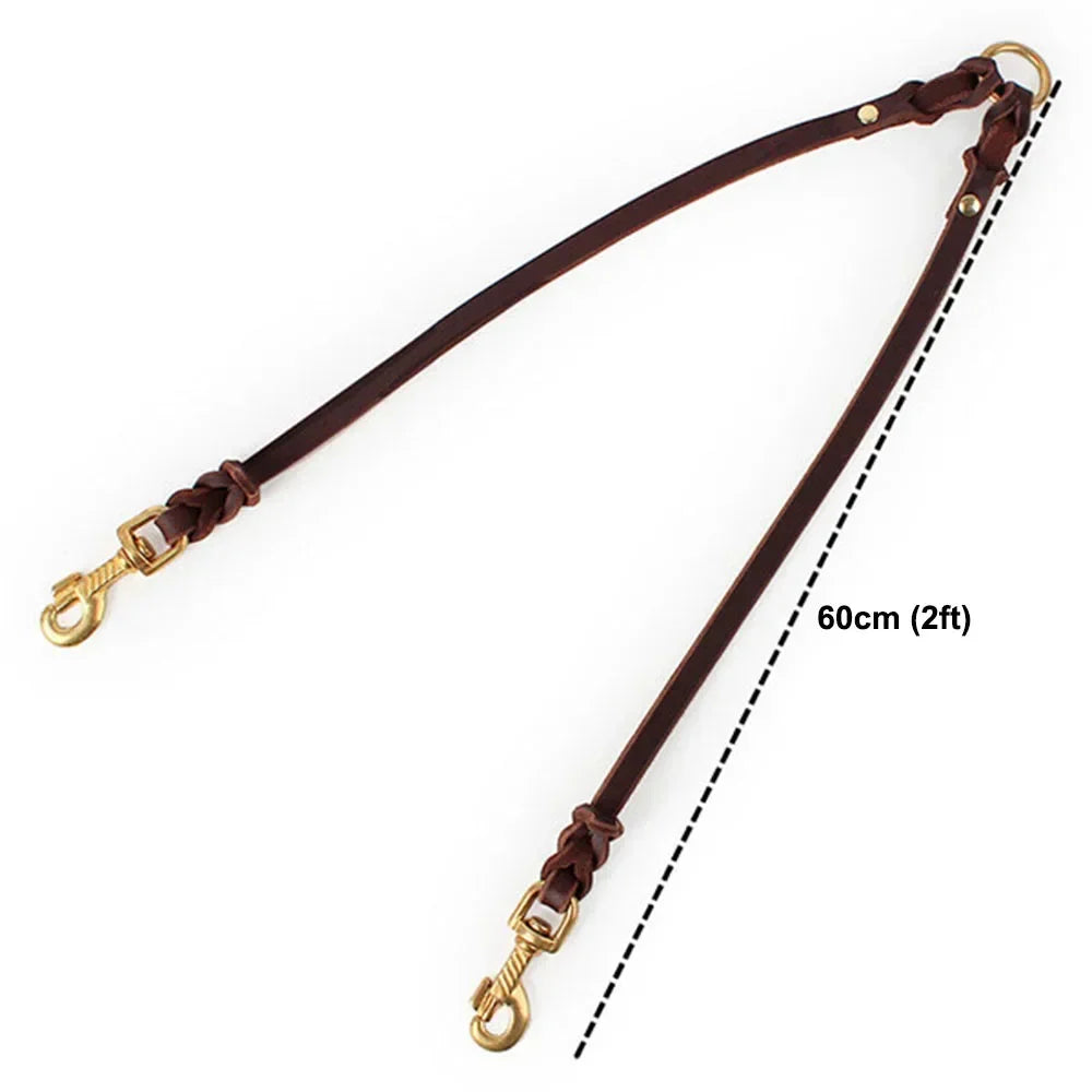 Real Leather Double Dog Leash
