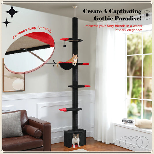 Cat Tower Adjustable Height Black Condo Cozy Hammock Scratching Posts