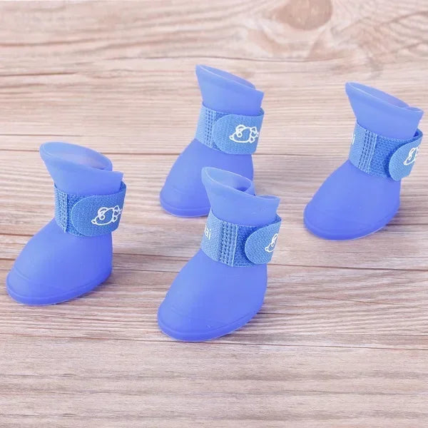 4Pcs Pet Waterproof Rain Shoe Anti-slip Rubber