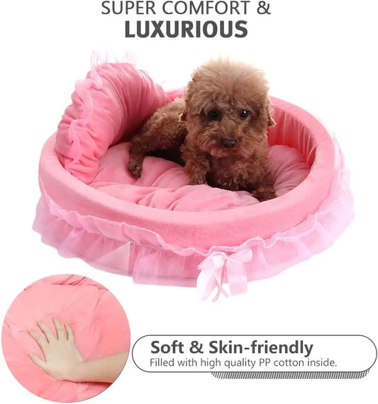 Pink Washable Dog Bed Soft Plush