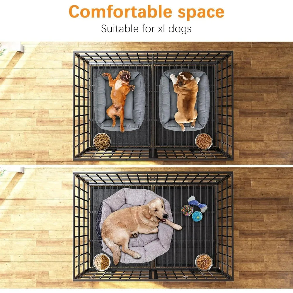 Indestructible Escape-Proof Dog Crate/Lockable Wheels/Slide-Out Tray