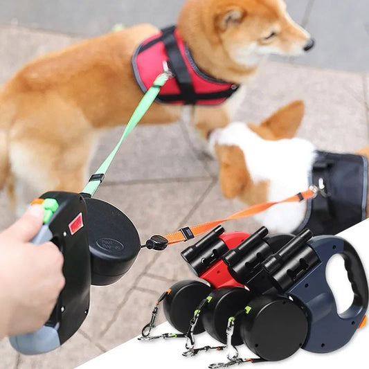 Double Head Retractable Leash Flashlight Bag Dispenser
