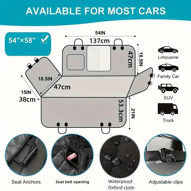 Dog Car Seat Cover Waterproof Hammock Scratch Proof Nonslip Durable Soft Back Seat Cover for Cars Truck