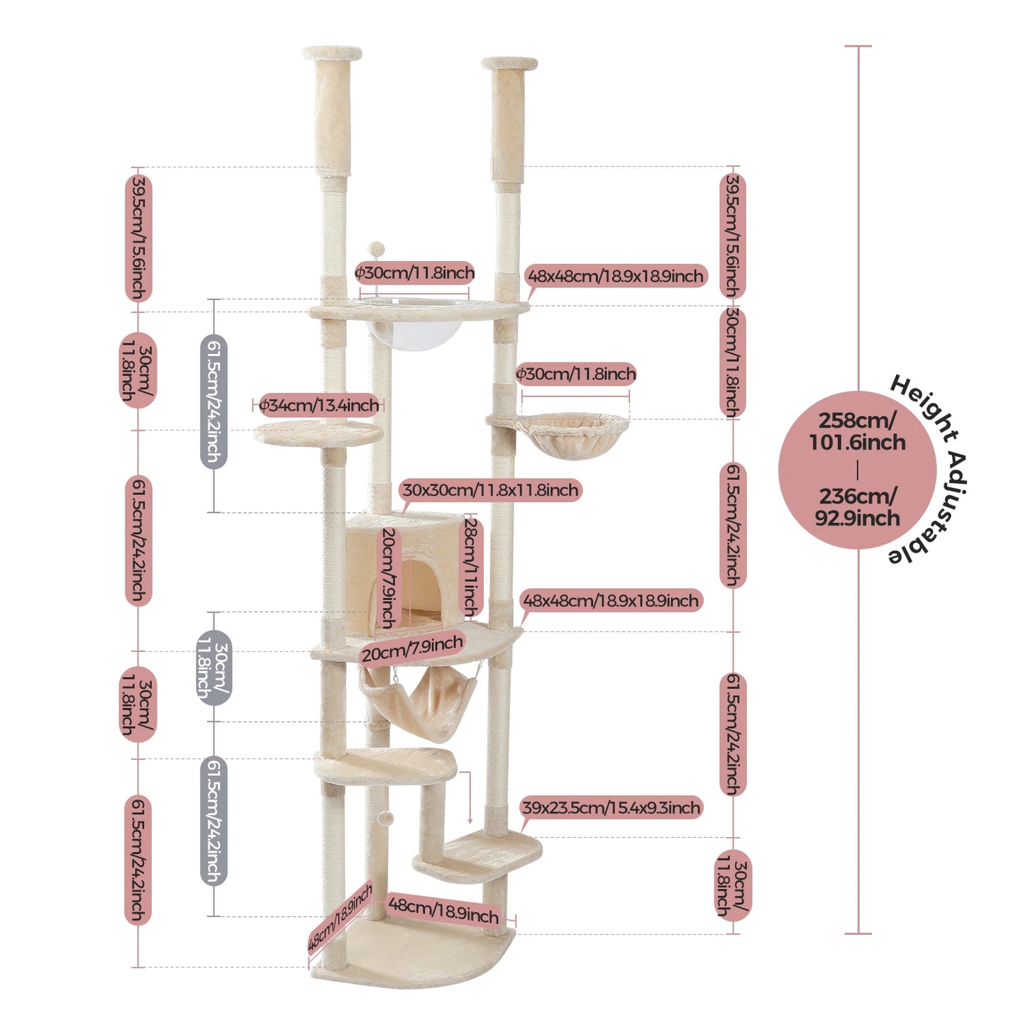 Floor to Ceiling Cat Tower, Scratching Posts, Condo, Hammock