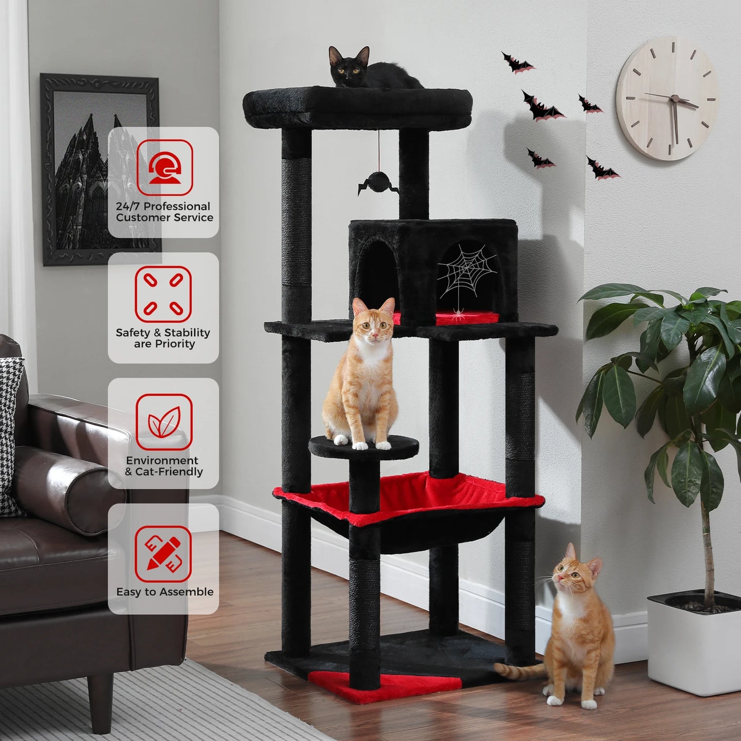Gothic Cat Tower Large Hammock, Scratching Post Cozy Condo Top Perch