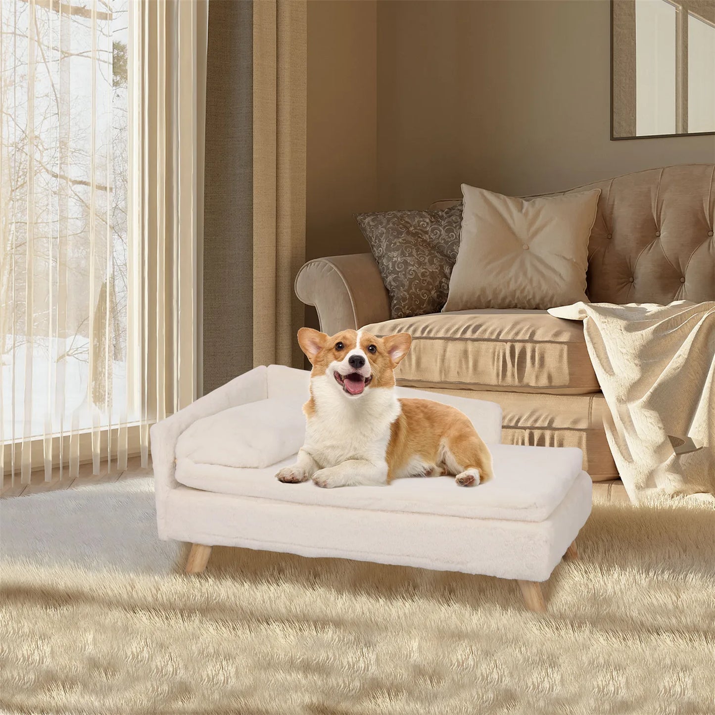 Elevated Bed, Cozy Pad, Waterproof with Wood Legs