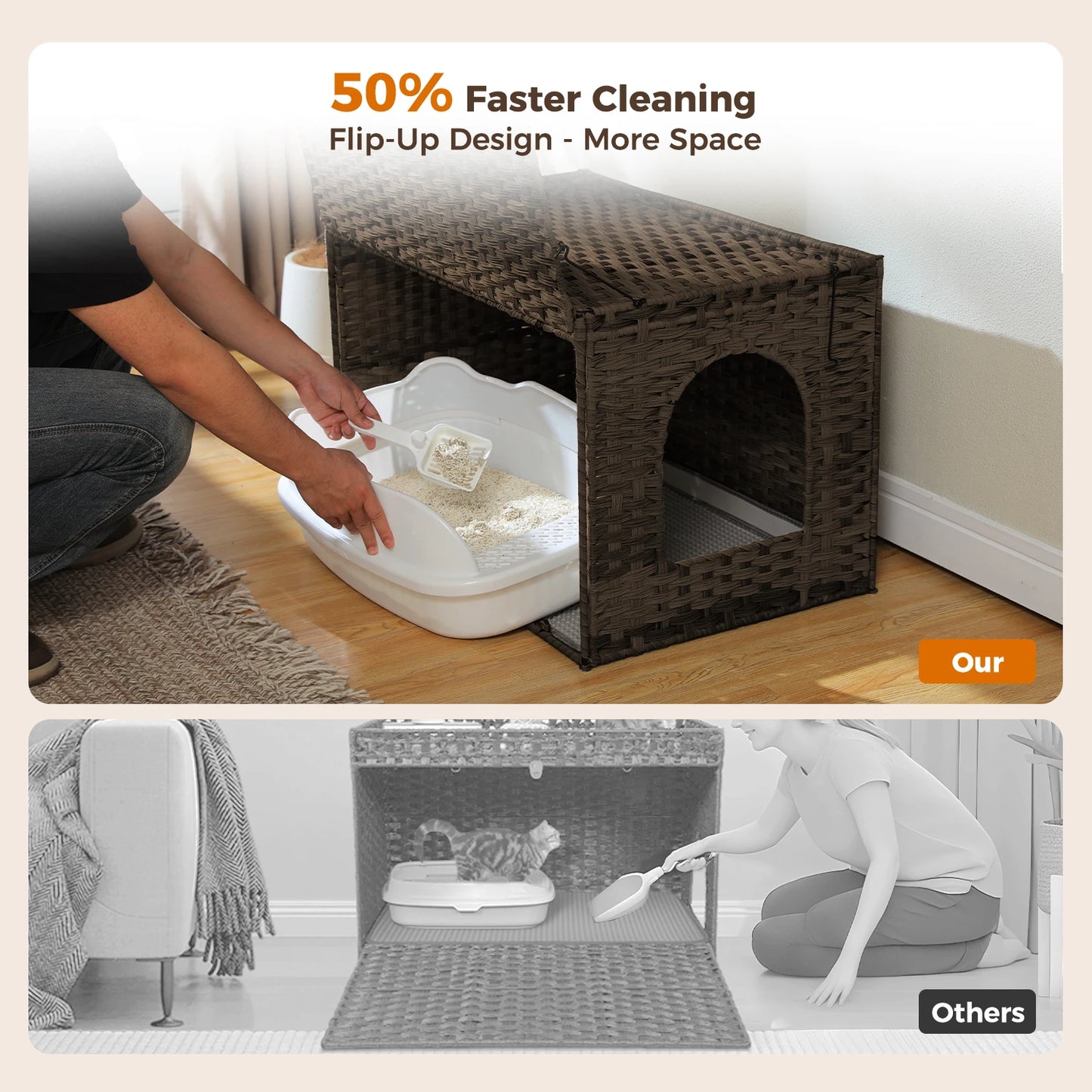 Rattan Cat Litter Box Enclosure: Taller Doorway
