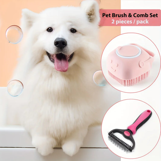 Dual-Sided Pet Grooming Brush, Deshedding, Detangling Tool